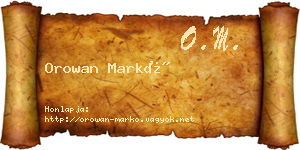 Orowan Markó névjegykártya